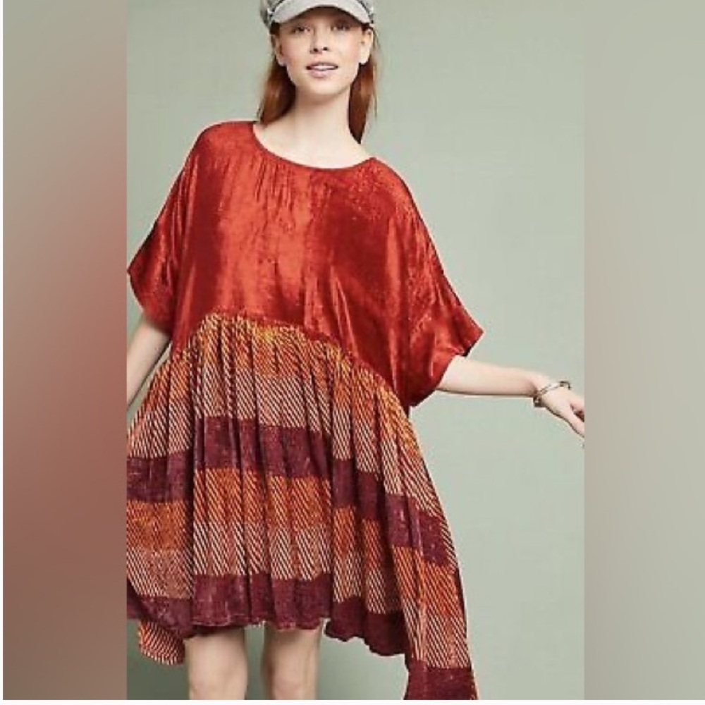NorBlack NorWhite Anthropologie Rust Velvet Swing Dress M/L Medium/Large